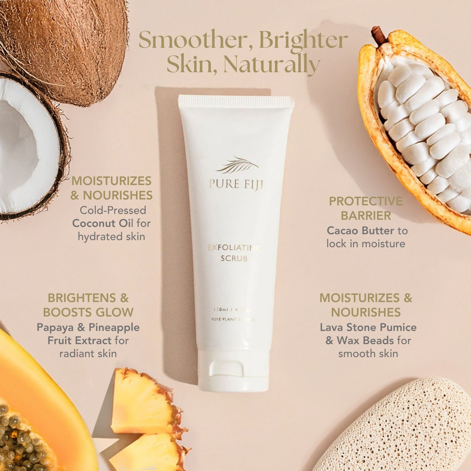Coconut Exfoliating Scrub with Papaya and Pineapple Enzyme (4oz
